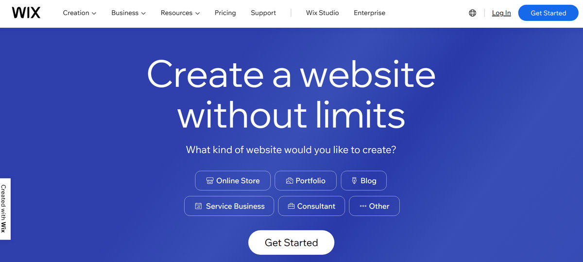 Wix website homepage